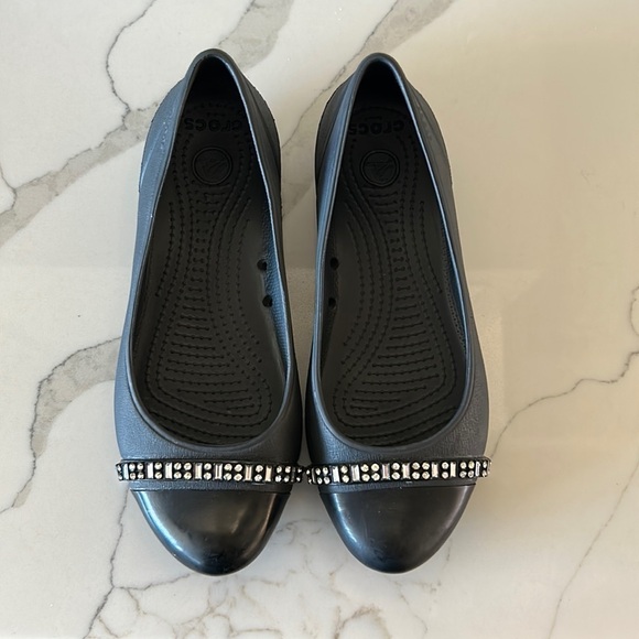 Crocs Black Flats with Rhinestone Detail - Picture 1 of 5